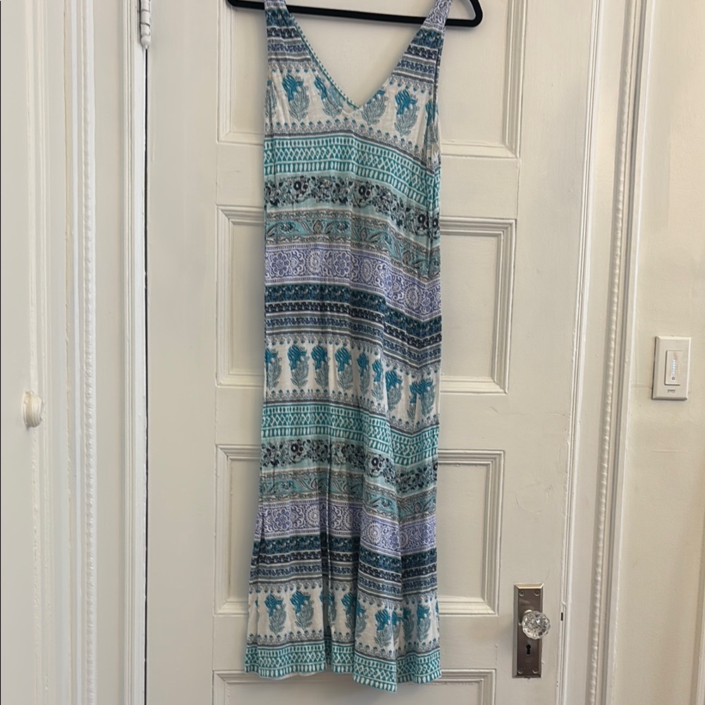 Calypso St. Barth Blue and White Sleeveless V-Neck Sundress